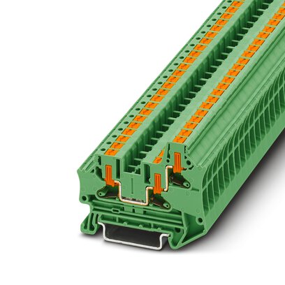 Phoenix Contact Multi-Conductor Terminal Block; PTV 4-TWIN GN ; 30A; 600V; 1-Level; #24 - #10; Push-In - Horizontal Entry Connection; Green